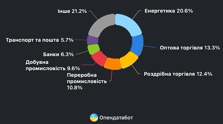 Энергетика получила более 20% выручки среди всех отраслей экономики Украины