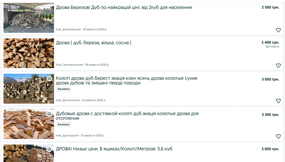 Примеры объявлений о продаже дров на OLX