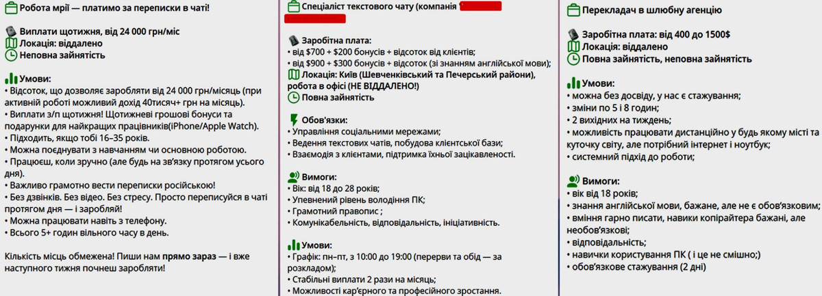 Примеры мошеннических вакансий в Telegram-каналах