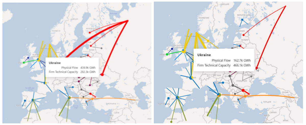 Обсяги транспортування російського газу до Європи серед інших джерел у 2021 році та 2024