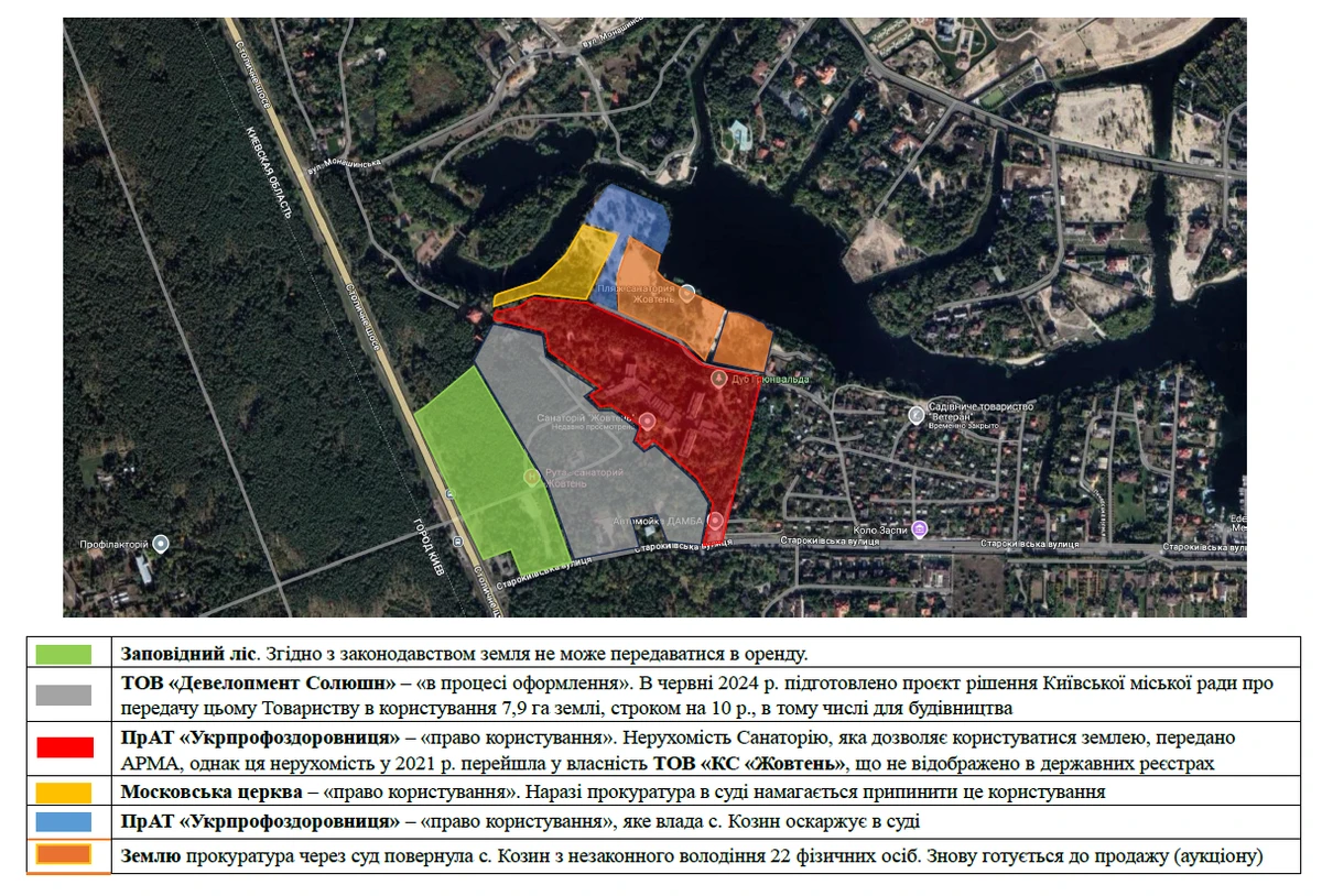 Схема земель санатория Жовтень