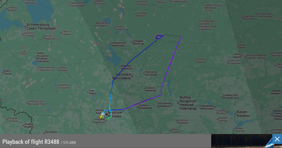 Маршрут возвращения авиарейса Петербург – Якутск до аэропорта Внуково. 24 декабря