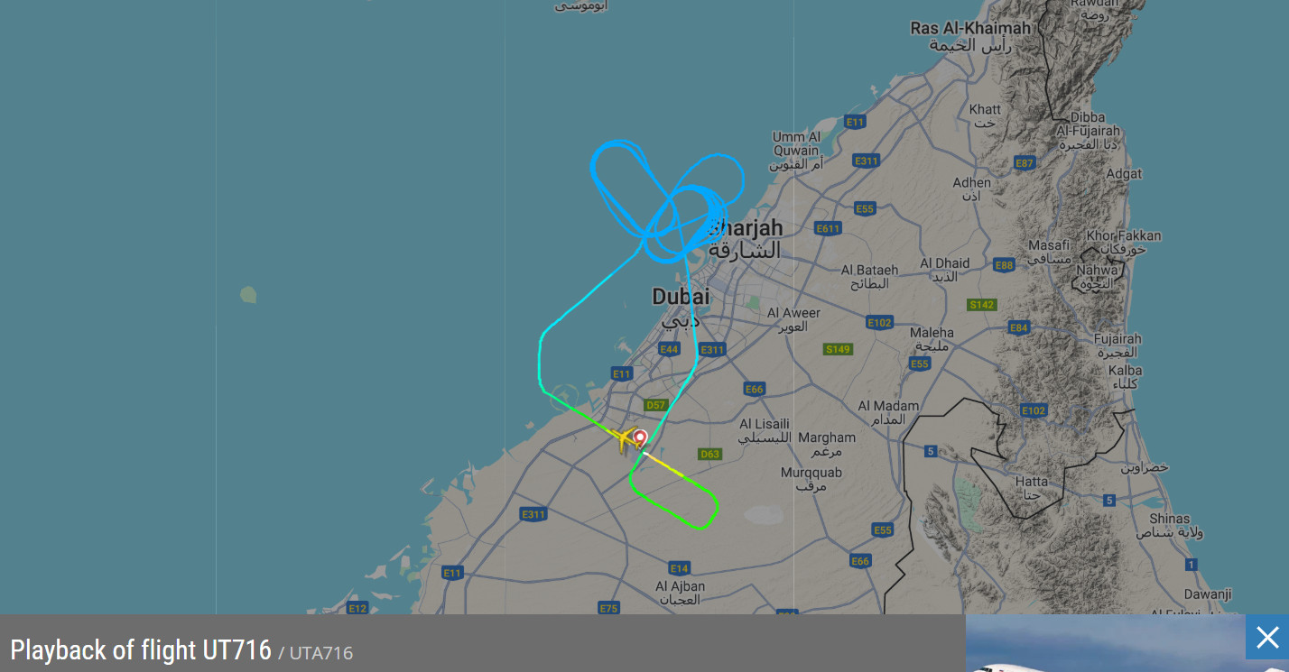 Маршрут літака Boeing-767 під час рейсу Дубай – Москва