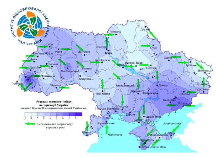 Розподіл швидкості вітру на території України